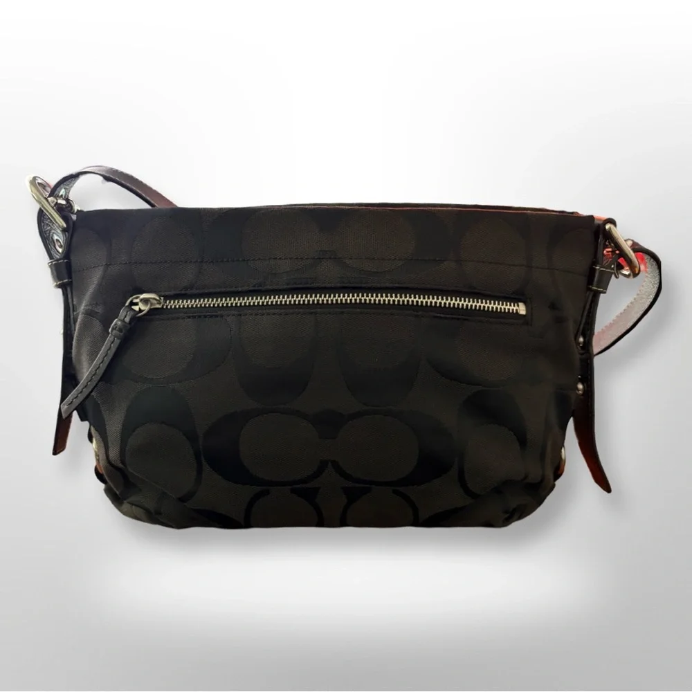 Coach Black Signature Shoulder Bag with Dark Brown Strap